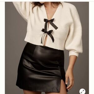 By Anthropologie Rhea Bow-Front Crop Cardigan Sweater/White S